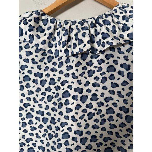 Devon Baer Womens 100% Silk Leopard Print V Neck Ruffle Blouse 3/4 Sleeve XS - Picture 6 of 10